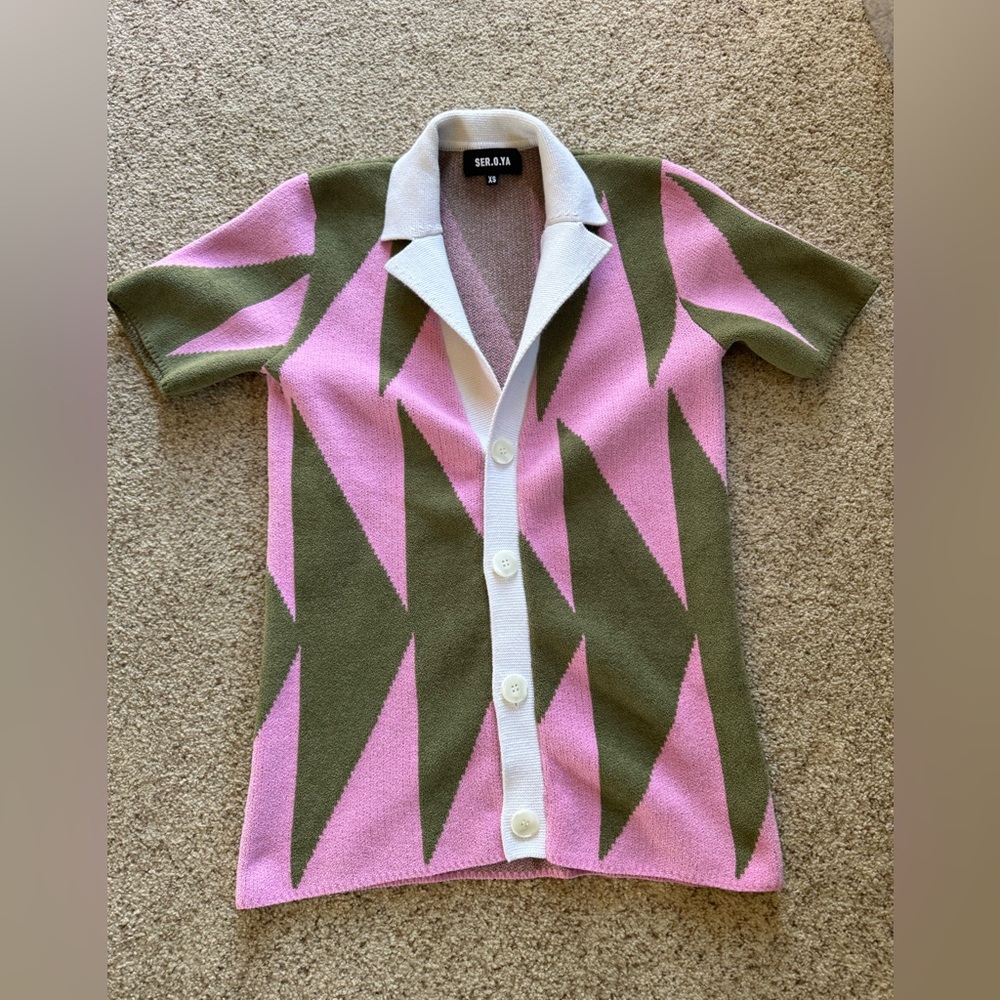 SER.O.YA Lei Shirt Geometric Patterned Sweater - Pink and Green